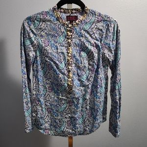 Liberty Art Fabrics For J. Crew Popover Button Up Long Sleeve Blouse Paisley 00.